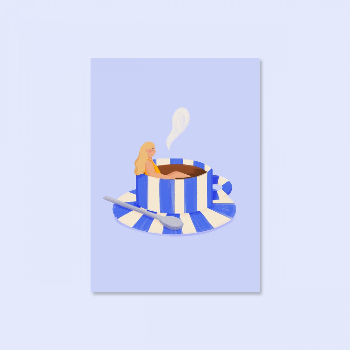 Gestreifte Kaffeetasse blau / Postkarte A6 / Svea Hansohn Illustration