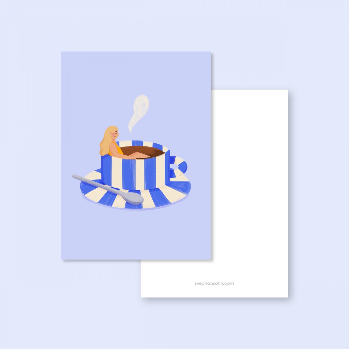 Gestreifte Kaffeetasse blau / Postkarte A6 / Svea Hansohn Illustration