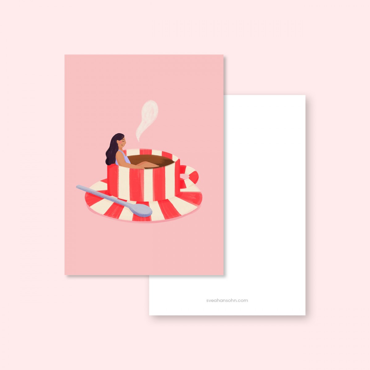 Gestreifte Kaffeetasse rot / Postkarte A6 / Svea Hansohn Illustration