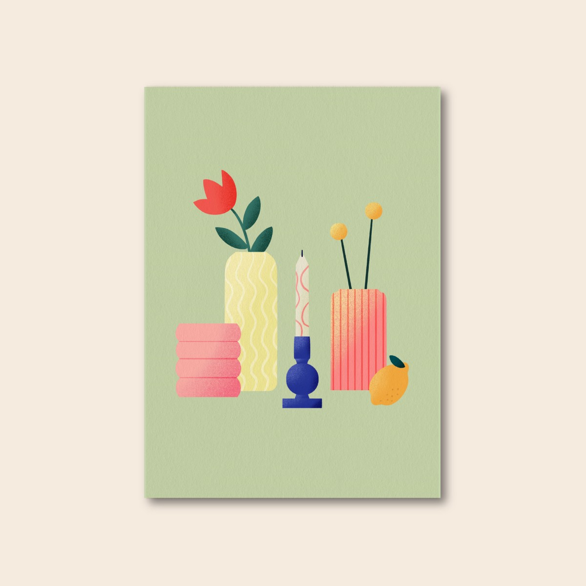 Stillleben Grün / Postkarte A6 / Svea Hansohn Illustration
