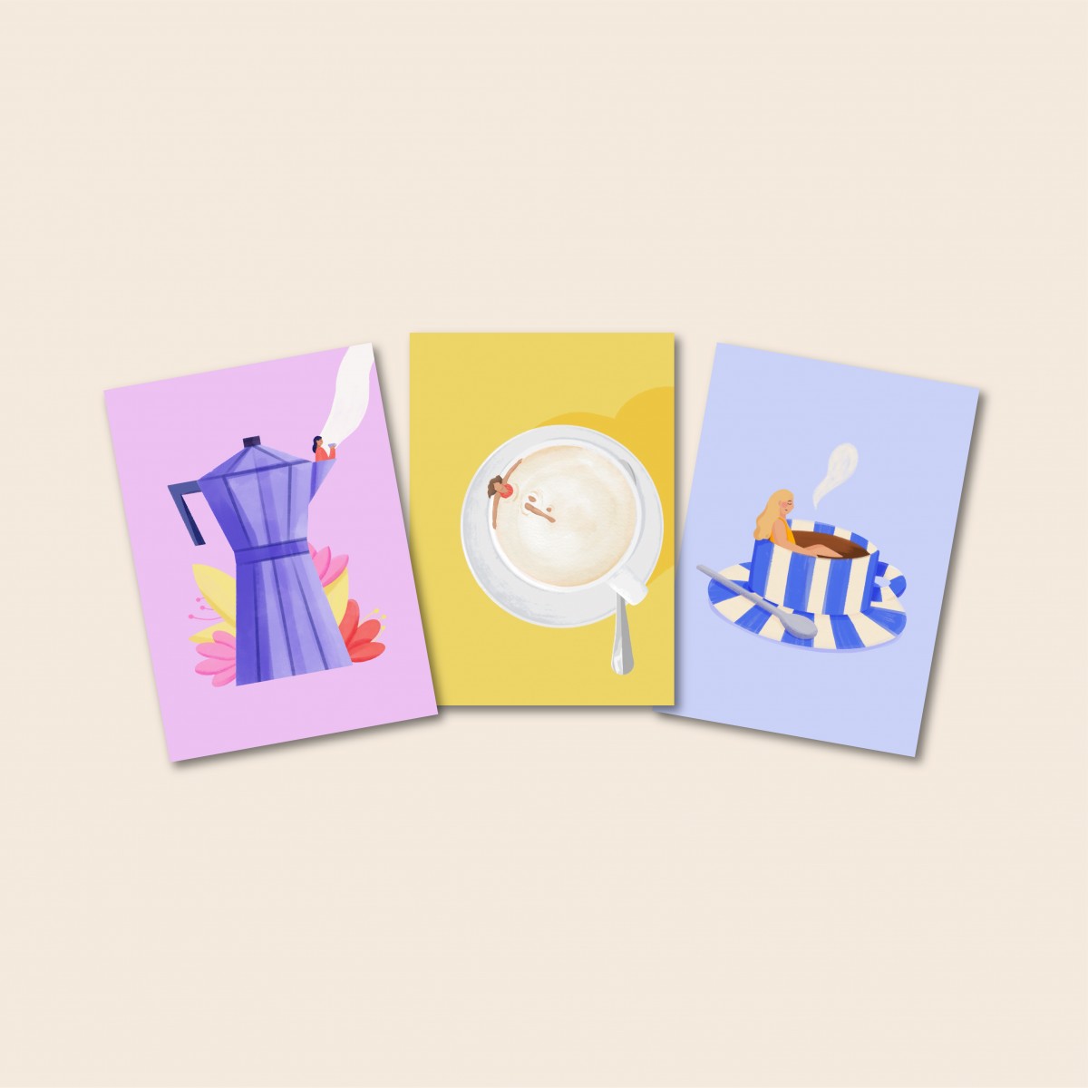 Coffee Postcards / 3er Set A6 Postkarten / Svea Hansohn Illustration