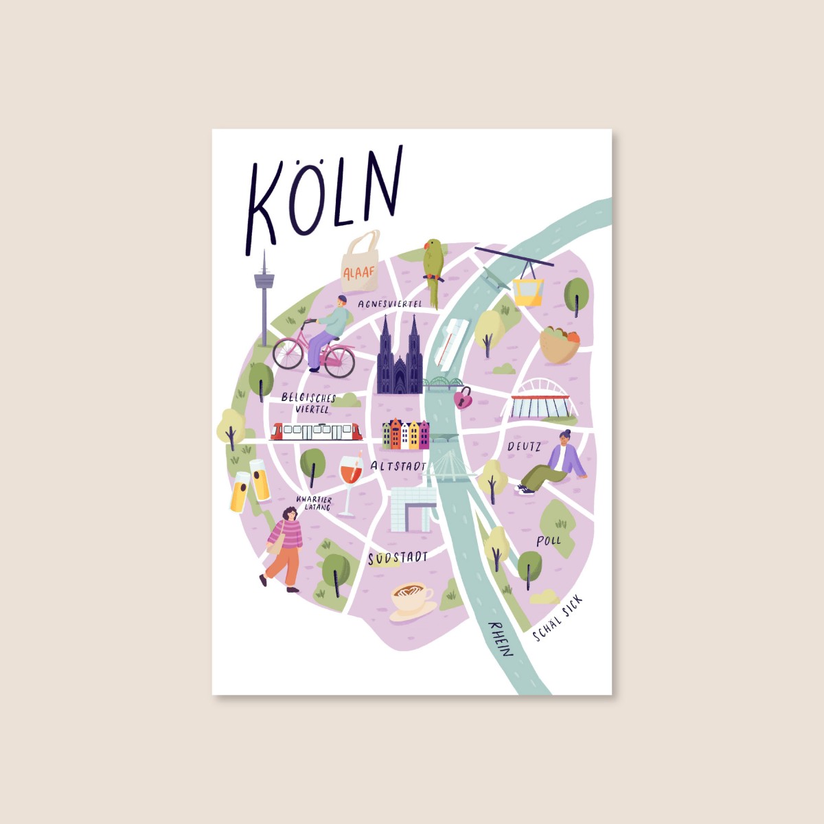 Kölnkarte / Postkarte A6 / Svea Hansohn Illustration