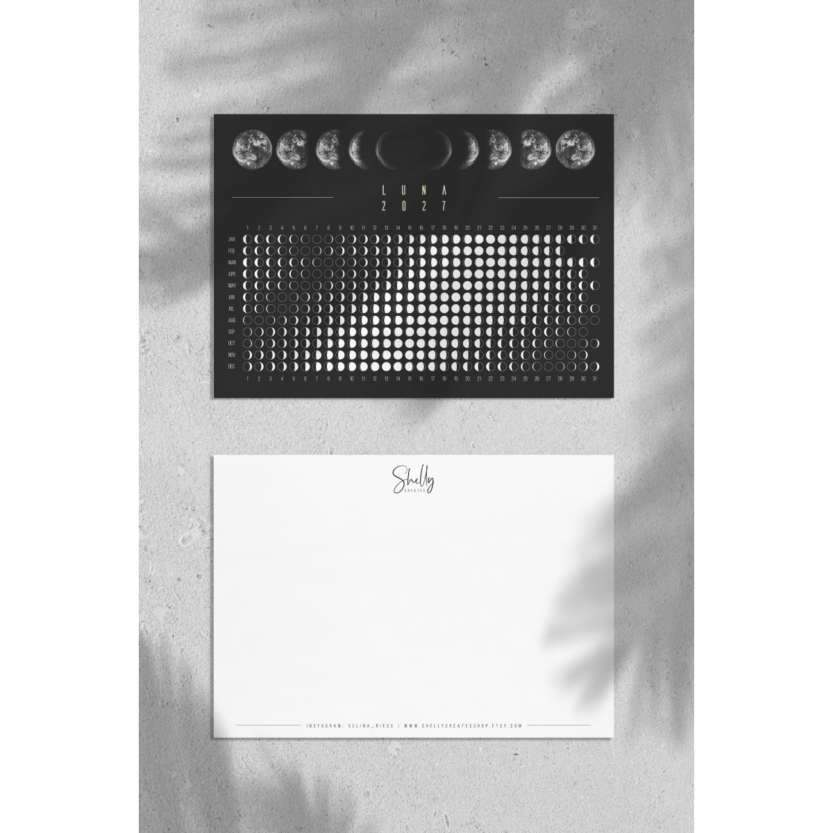 Postkarten Set Mondkalender 2027 Schwarz // ShellyCreates