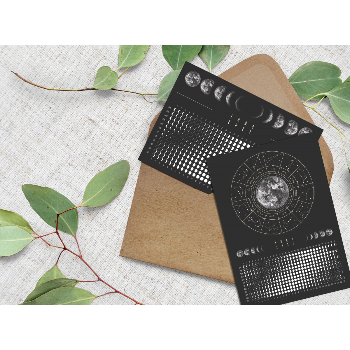 Postkarten Set Mondkalender 2027 Schwarz // ShellyCreates