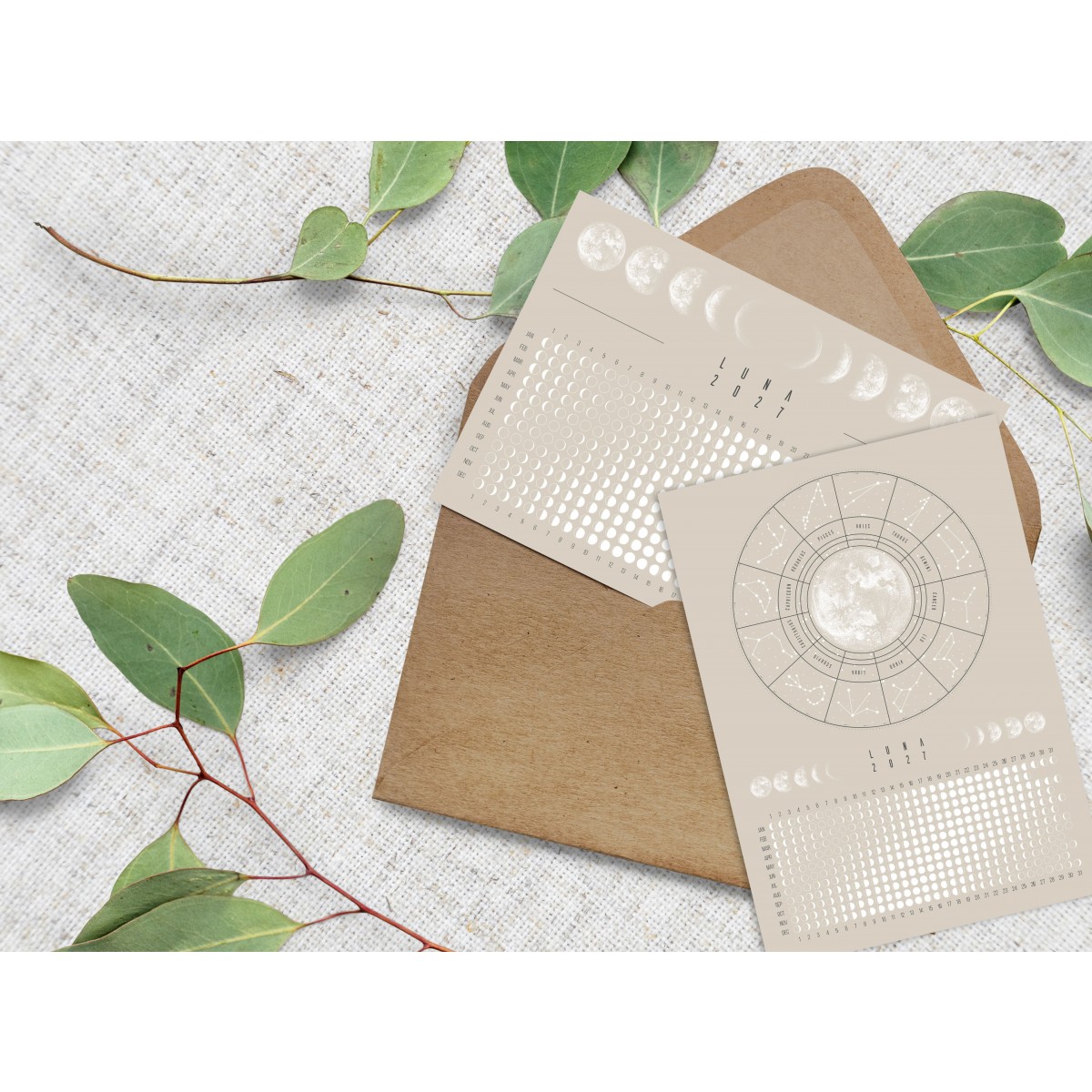Postkarten Set Mondkalender 2027 Beige // ShellyCreates