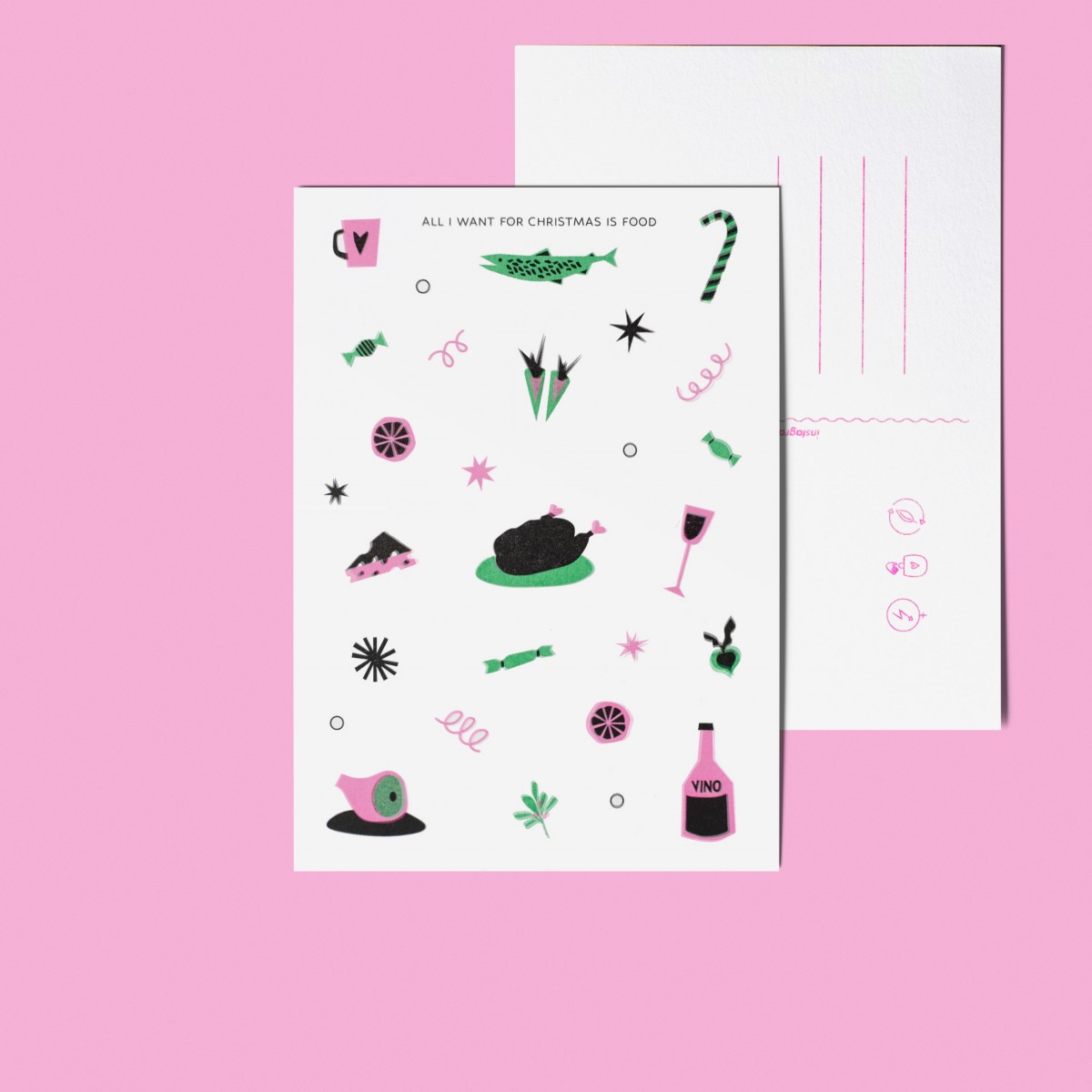 Girls in Motion All i want for Christmas is food Riso Postkarte A6