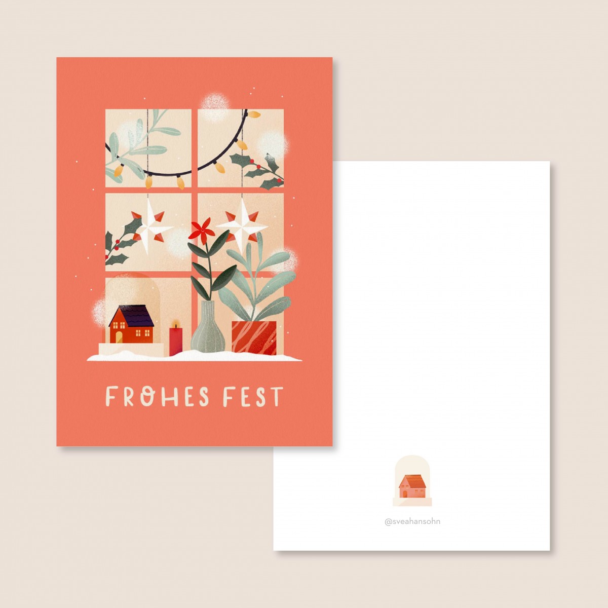 Frohes Fest / 4er Postkartenset / Svea Hansohn Illustration