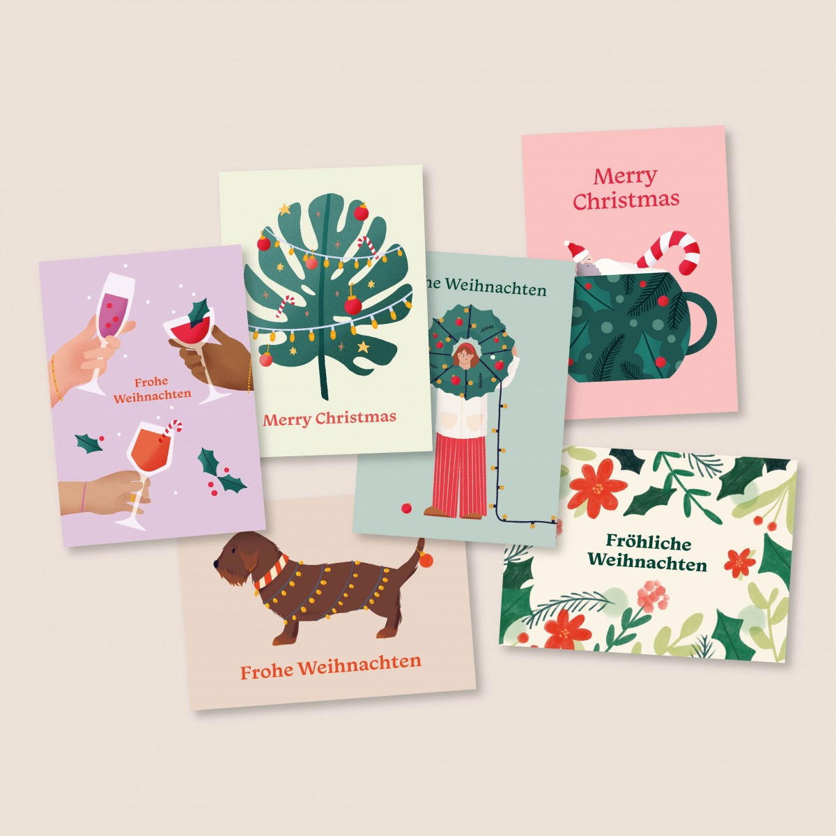 Frohe Weihnachten / 6er Postkartenset / Svea Hansohn Illustration
