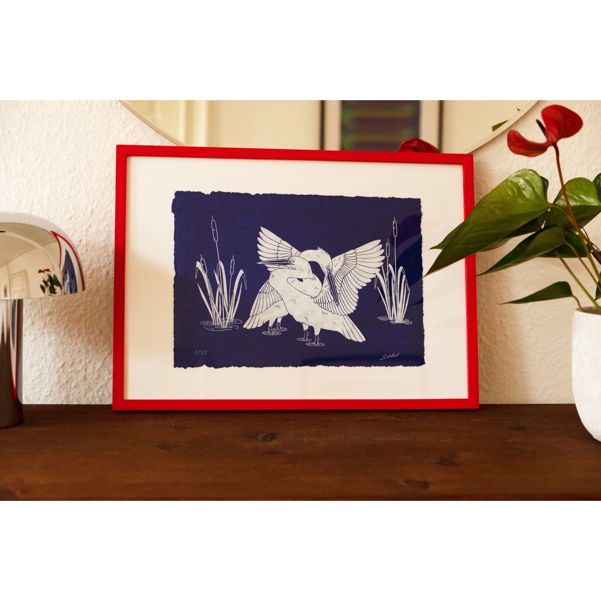 The Naughty District - handgefertigter Siebdruck  »Kraniche im Schilf«