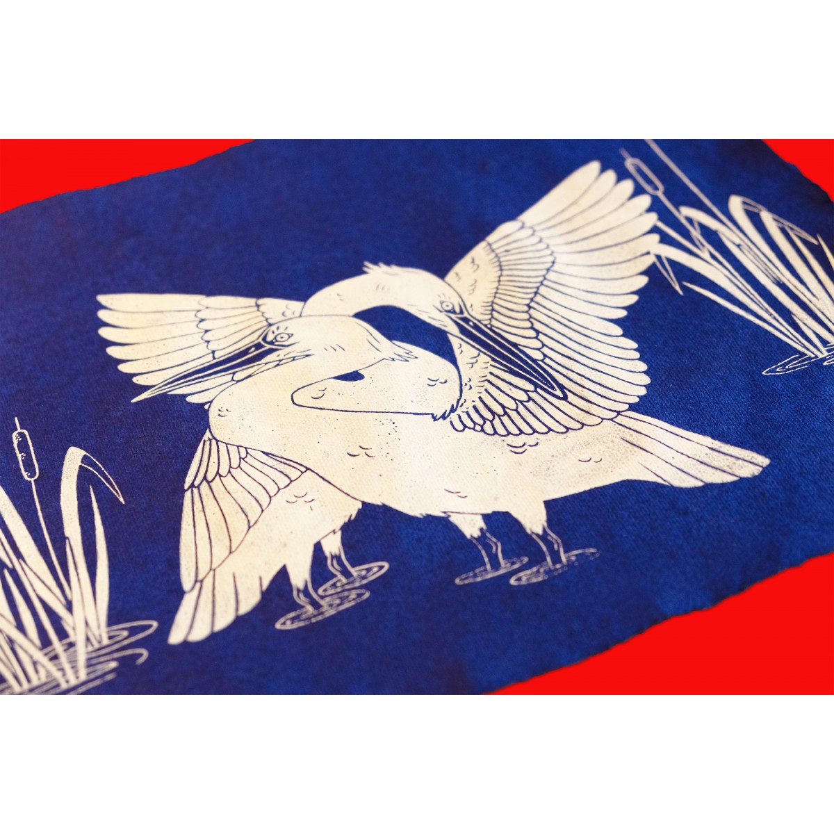 The Naughty District - handgefertigter Siebdruck  »Kraniche im Schilf«