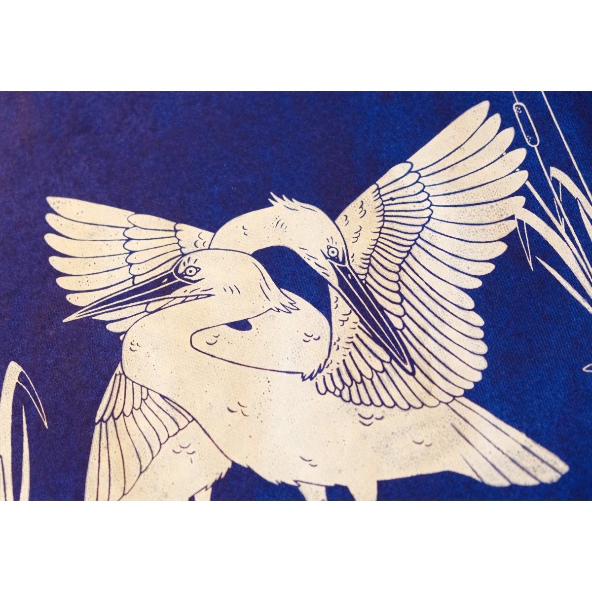 The Naughty District - handgefertigter Siebdruck  »Kraniche im Schilf«