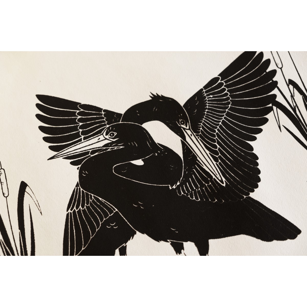 The Naughty District - handgefertigter Siebdruck  »Kraniche im Schilf« 