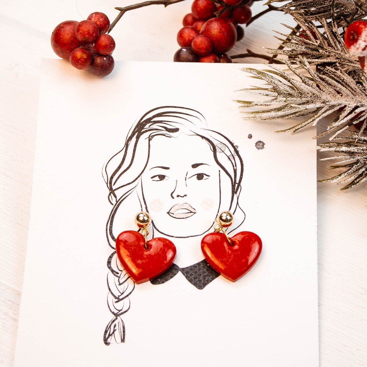 nathys_illustration Ohrringe "Rosenherz" 1,5 cm Unikat