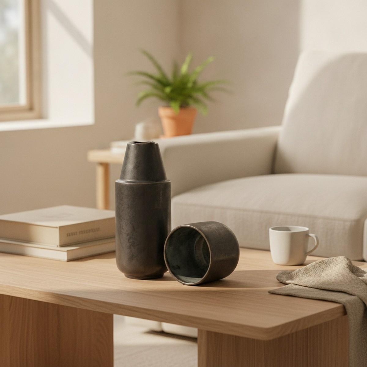 Lys Keramik Karaffe 750 ml mit Becher – handgemacht in Portugal