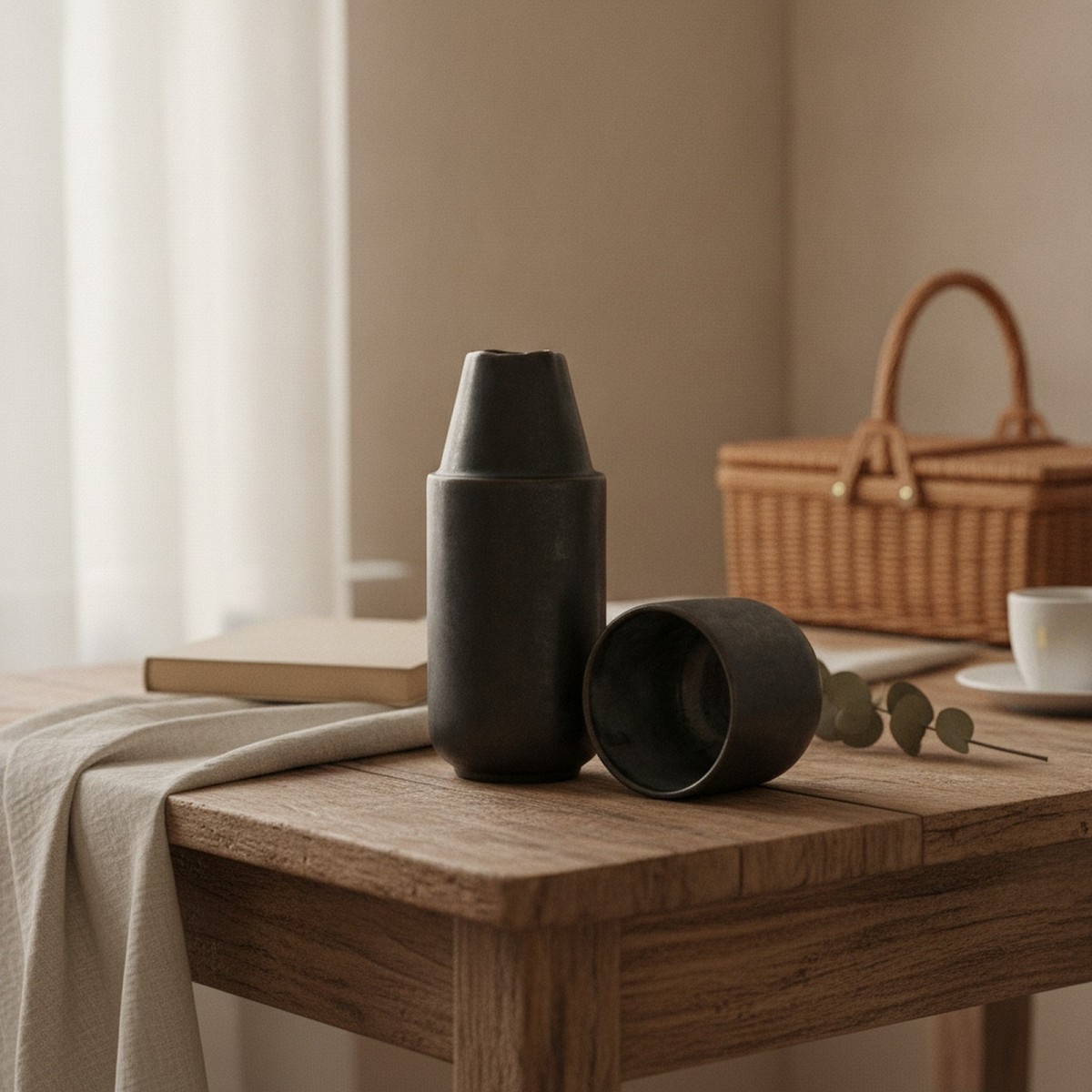 Lys Keramik Karaffe 750 ml mit Becher – handgemacht in Portugal