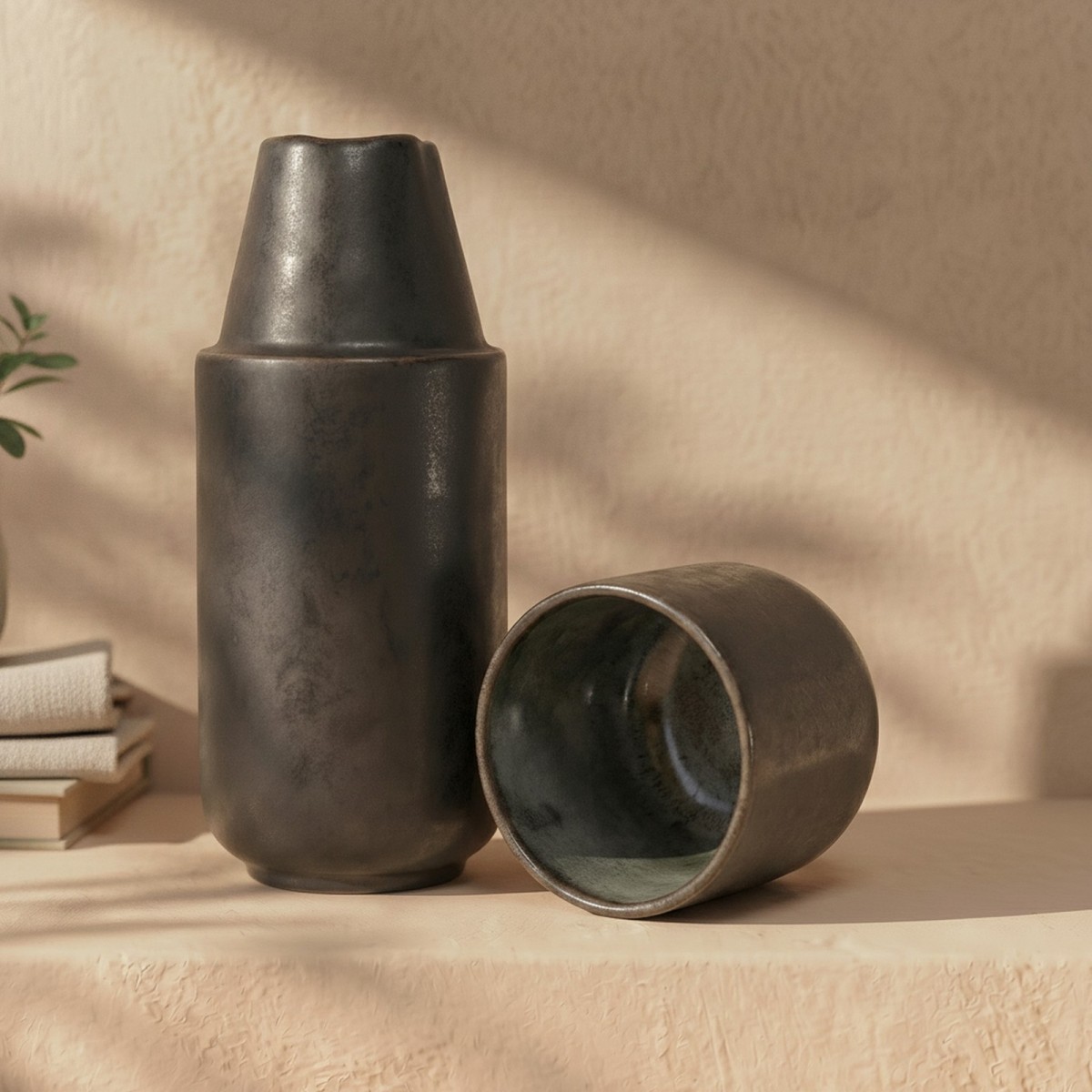 Lys Keramik Karaffe 750 ml mit Becher – handgemacht in Portugal