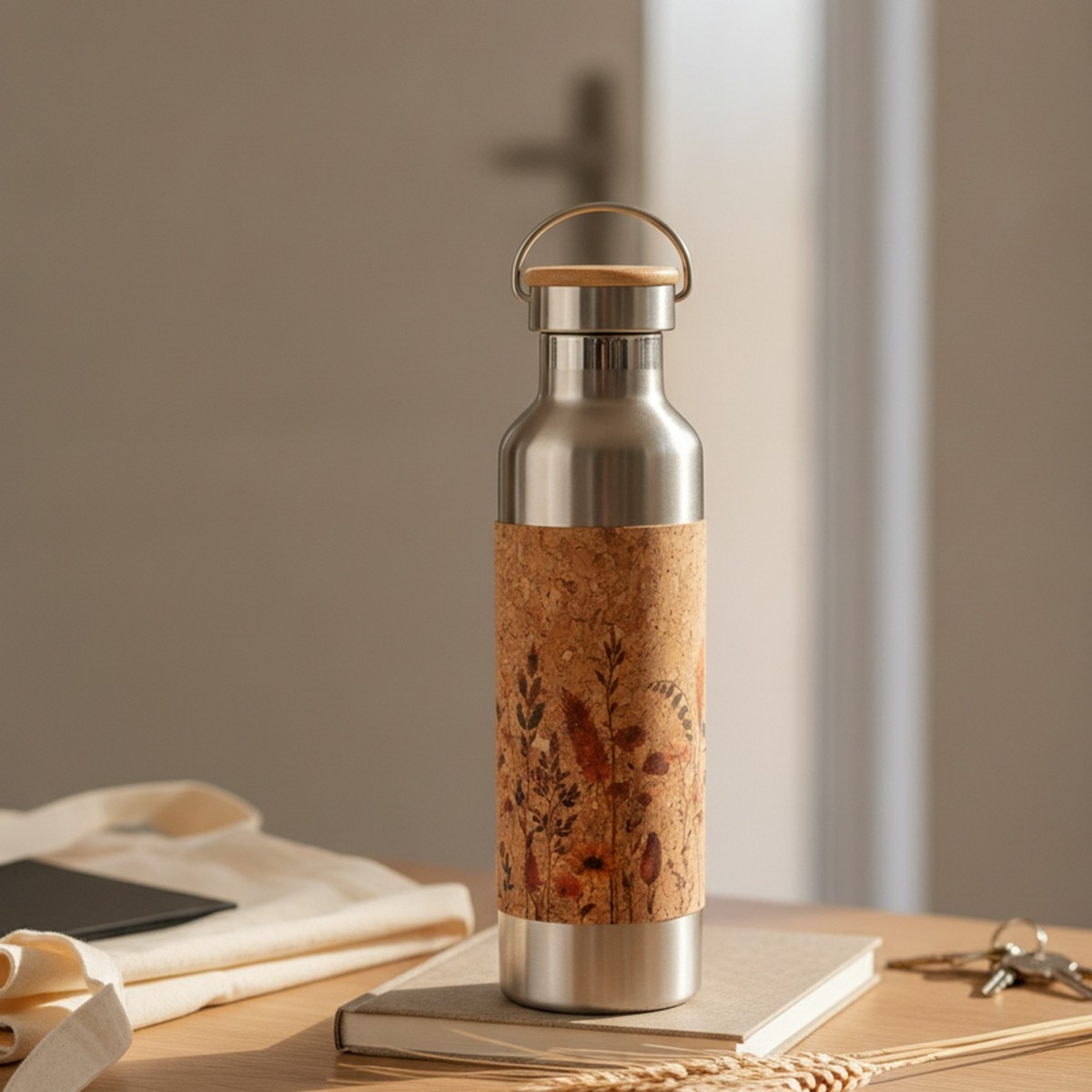 Edelstahl-Trinkflasche 750 ml mit Kork-Print