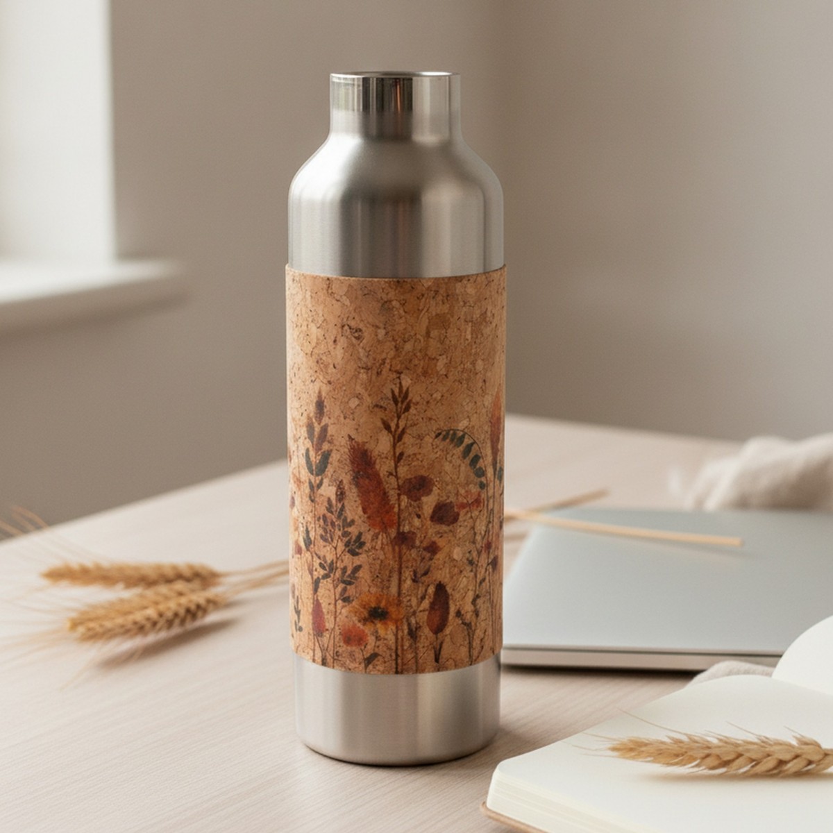 Edelstahl-Trinkflasche 750 ml mit Kork-Print