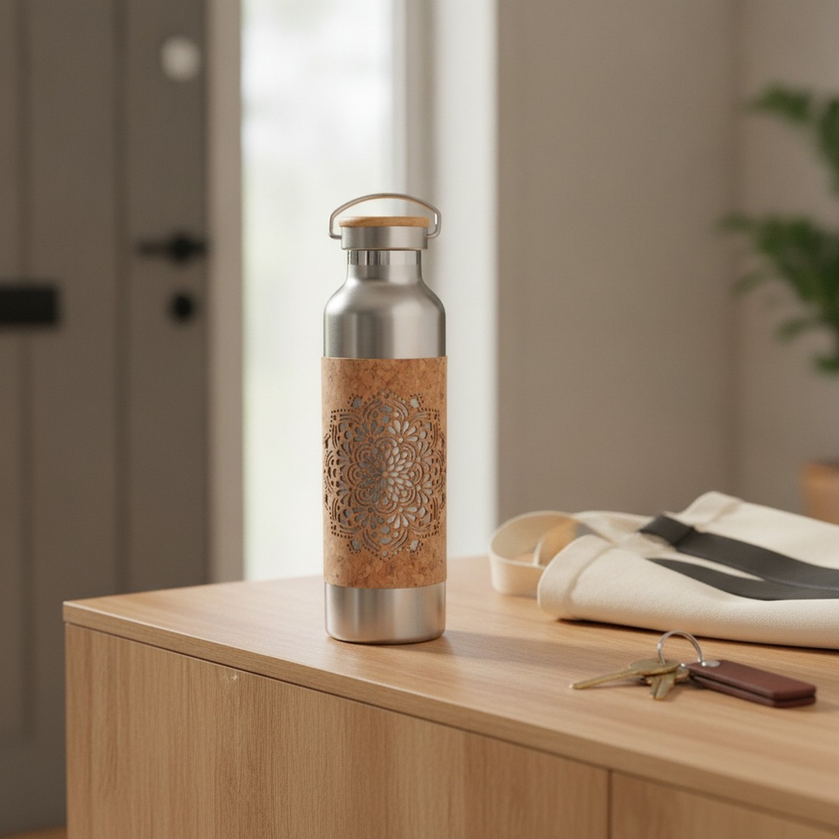 Edelstahl-Trinkflasche 750 ml mit Kork-Print