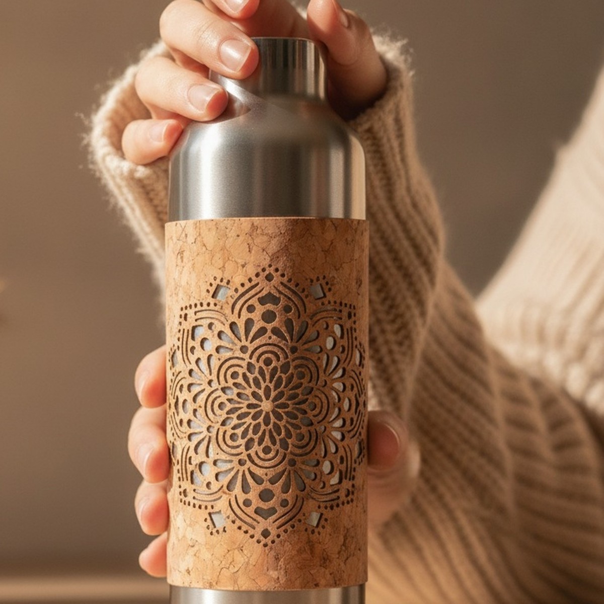 Edelstahl-Trinkflasche 750 ml mit Kork-Print