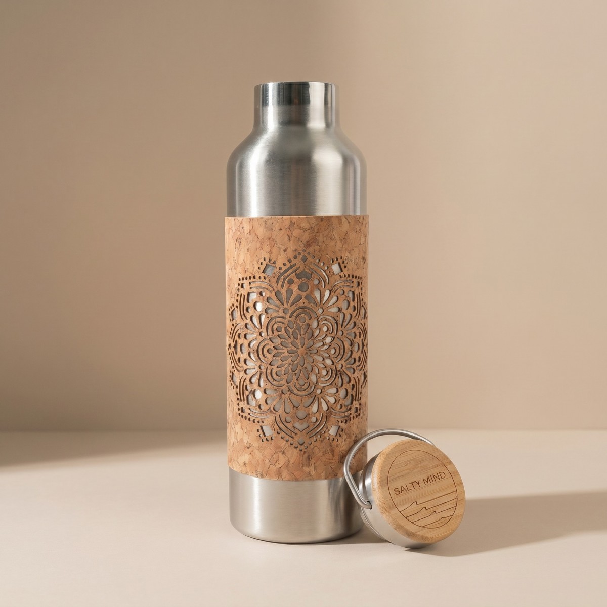 Edelstahl-Trinkflasche 750 ml mit Kork-Print
