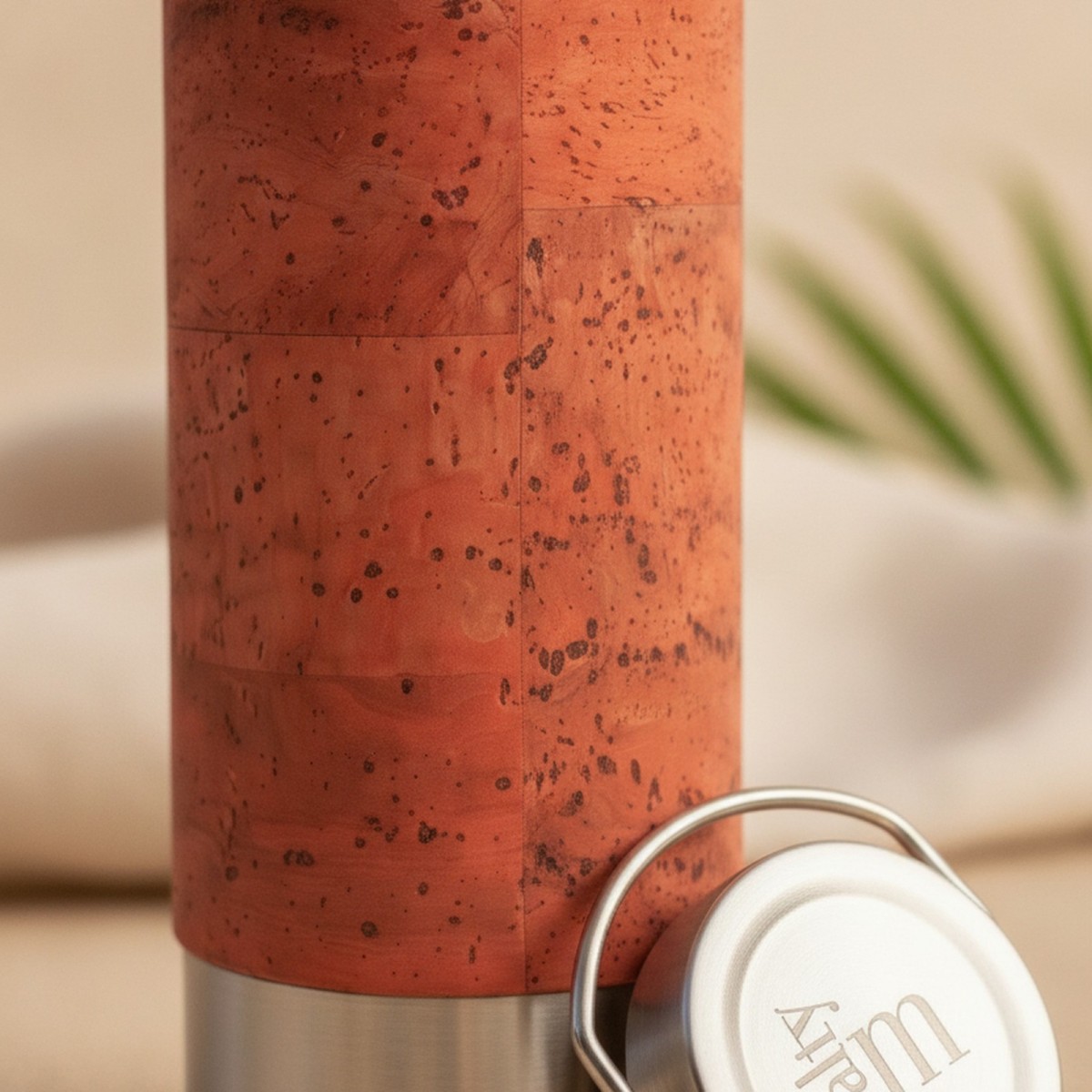 Edelstahl-Trinkflasche 750 ml mit Korksleeve und Teesieb