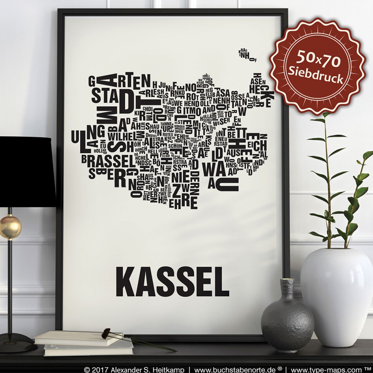 Buchstabenort Kassel Poster Typografie Siebdruck