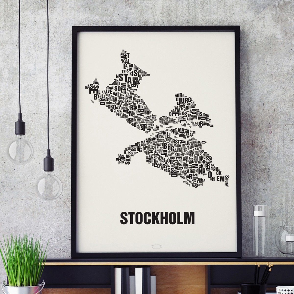 Buchstabenort Stockholm Poster Typografie Siebdruck