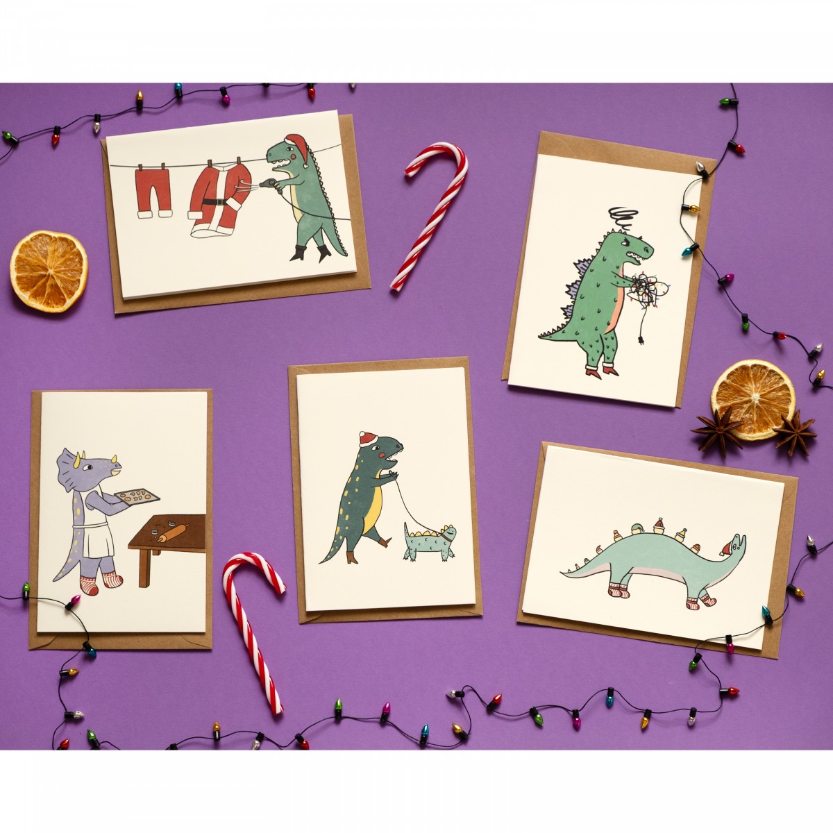 The Naughty District - Dino Weihnachtskarten Set mit Umschlag