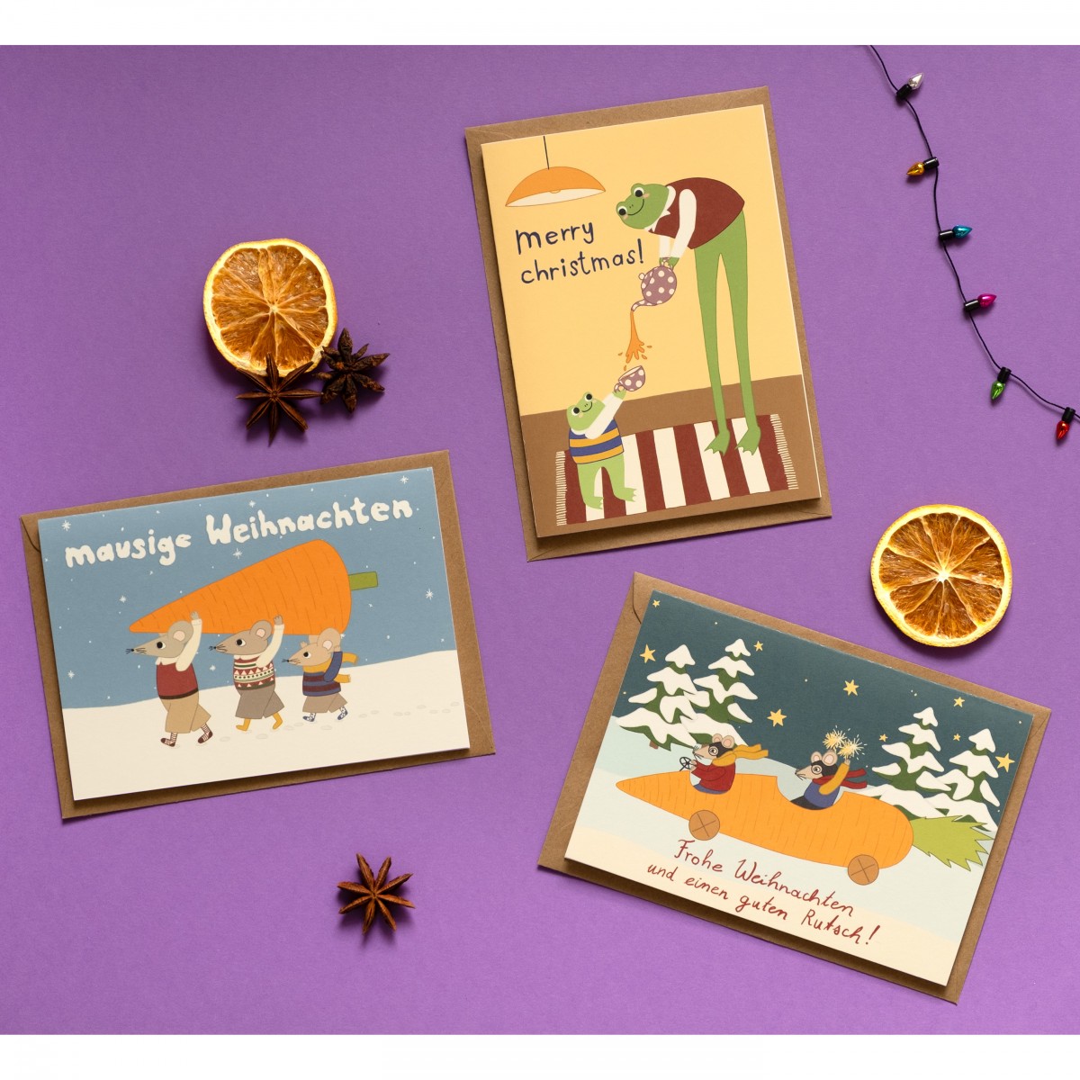 The Naughty District - Weihnachtskarten Set mit Mäusen und Fröschen