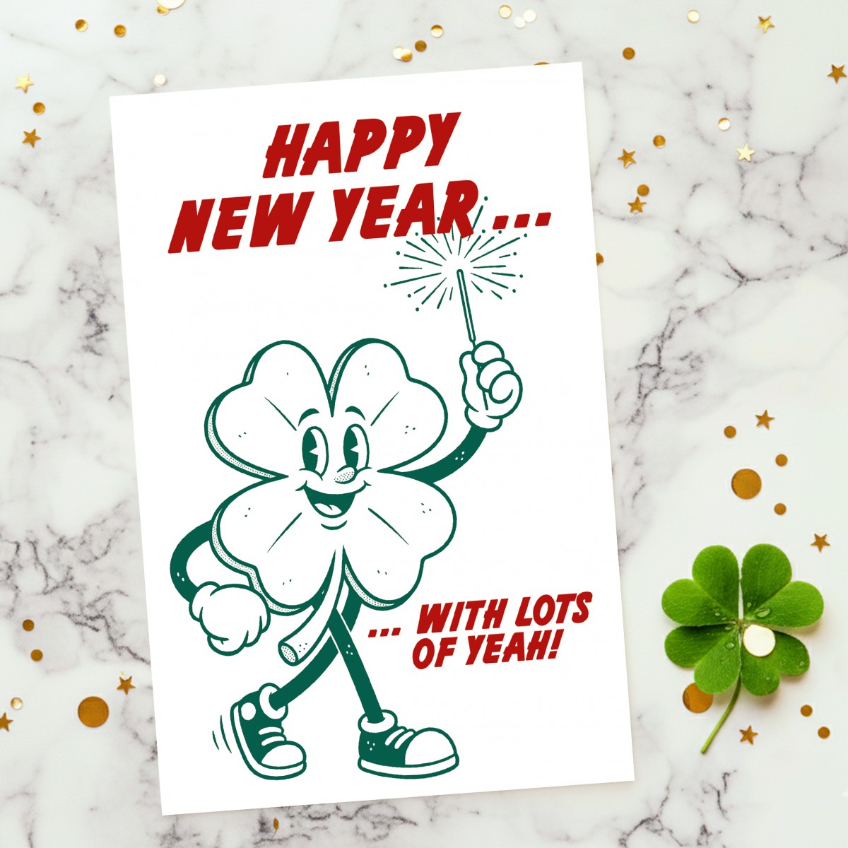 Hey Urban Monkey - Silvester-Karten / Neujahrs-Karten Retro-Stil 4er-Set, verschiedene Designs