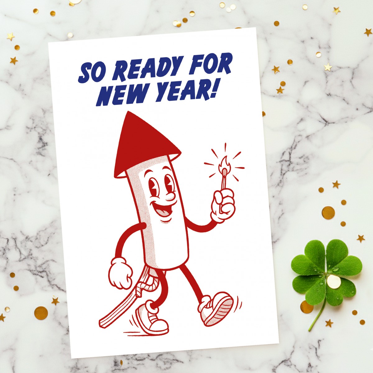 Hey Urban Monkey - Silvester-Karten / Neujahrs-Karten Retro-Stil 4er-Set