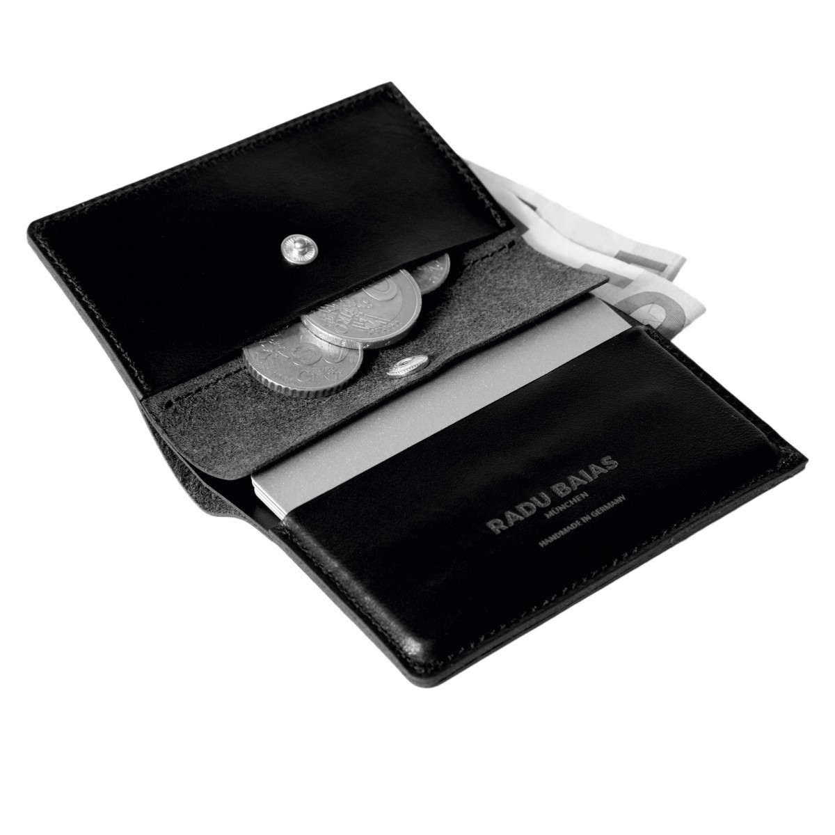Mini Portemonnaie in schwarz mit Münzfach - aus premium pflanzlich gegerbtem Leder 