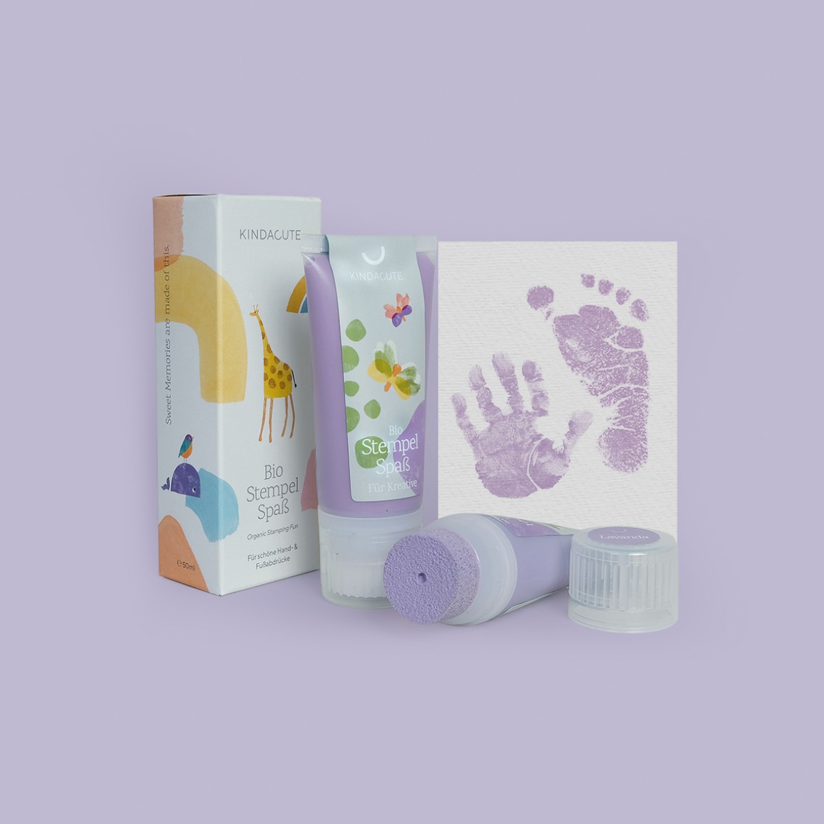 KINDACUTE Lavendel Bio Farbspaß für Baby & Kids | Bio Fußabdruck und Handabdruck Farbe