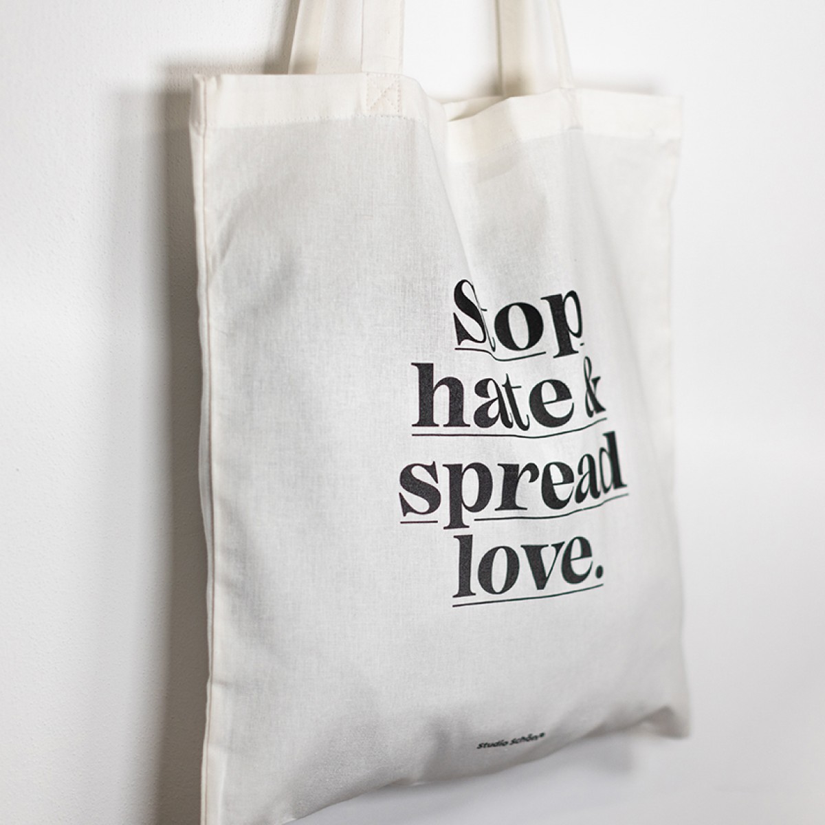 Tasche Bio-Baumwolle STOP HATE & SPREAD LOVE Weiß – Studio Schön®