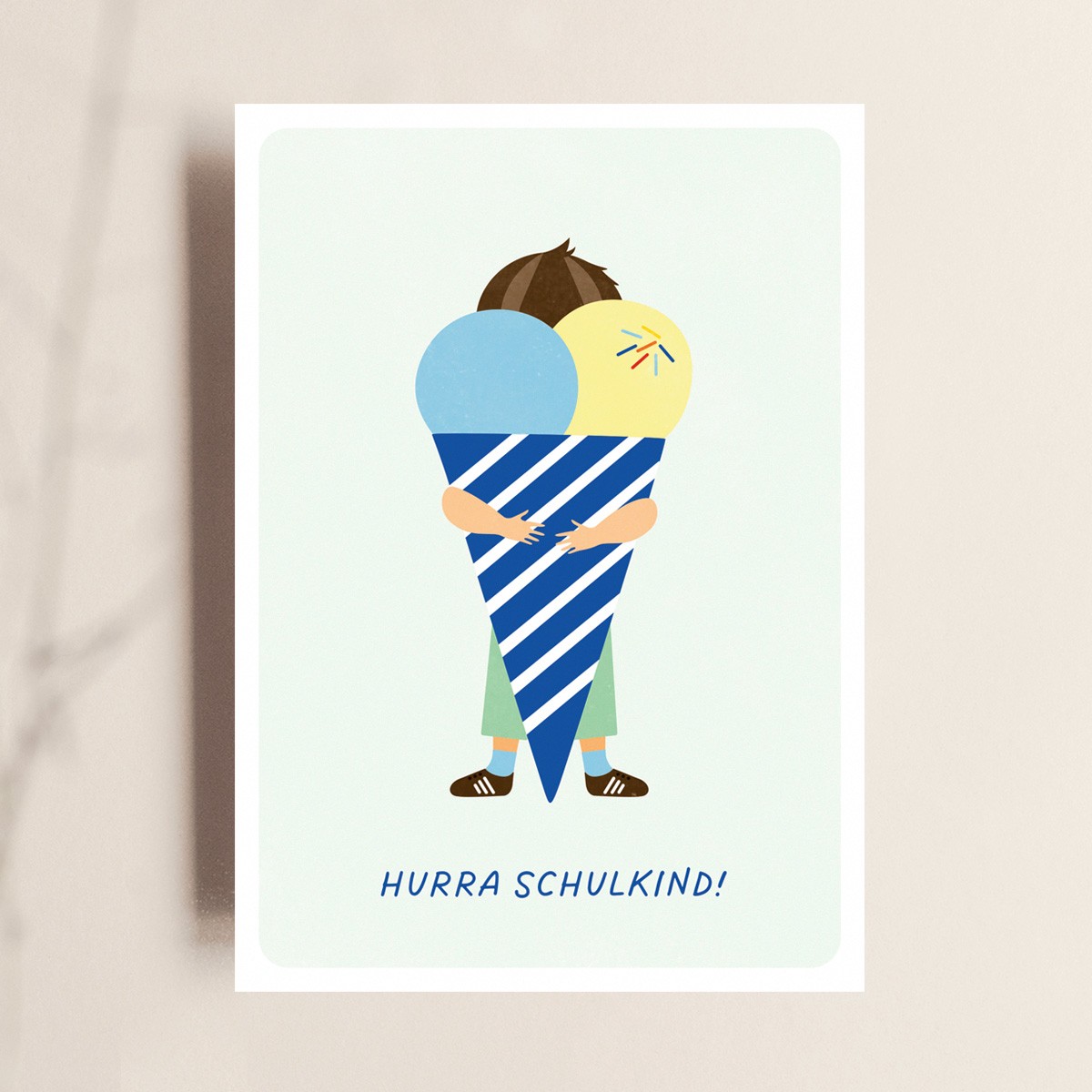 Postkarte, Hurra Schulkind!, Schulanfang, Junge, TANTE TIA