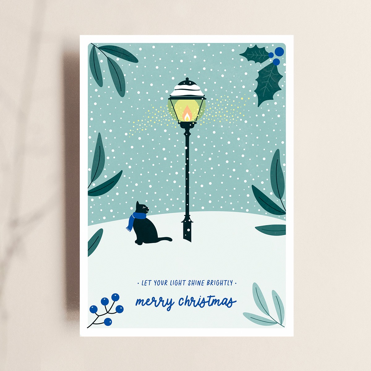 Postkarte, Weihnachten, Merry Christmas, Let Your Light Shine Brightly, TANTE TIA