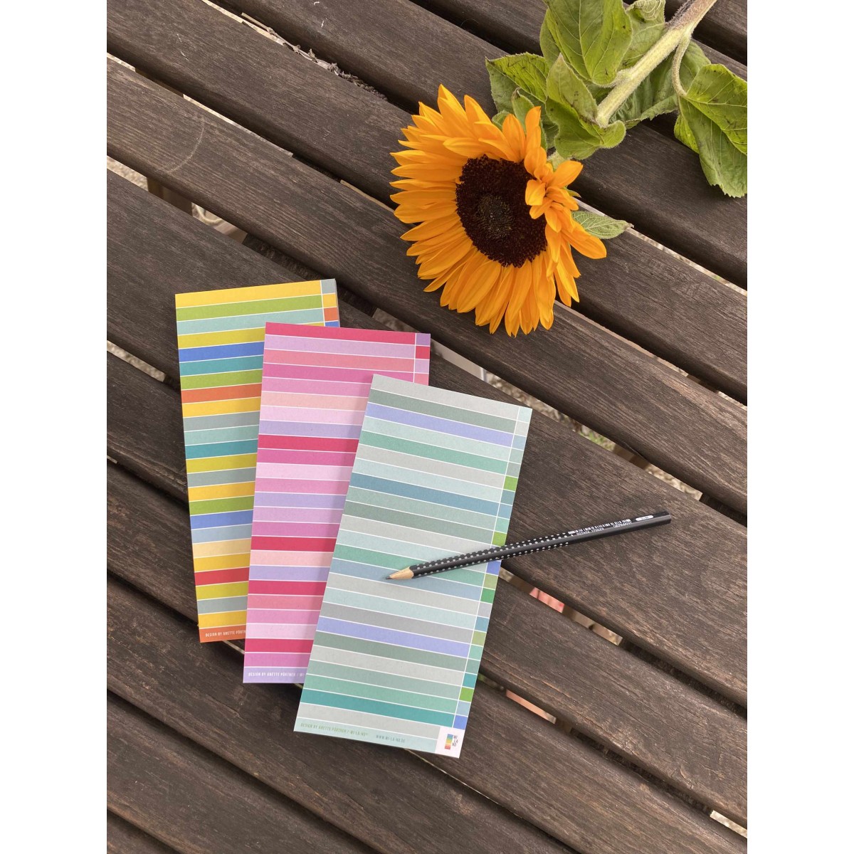 3 Notizblöcke im Set | bunt gestreift | Dreierpack gemischt | To-Do-Liste | To-Do-Block | Recyclingpapier | je 50 Blatt