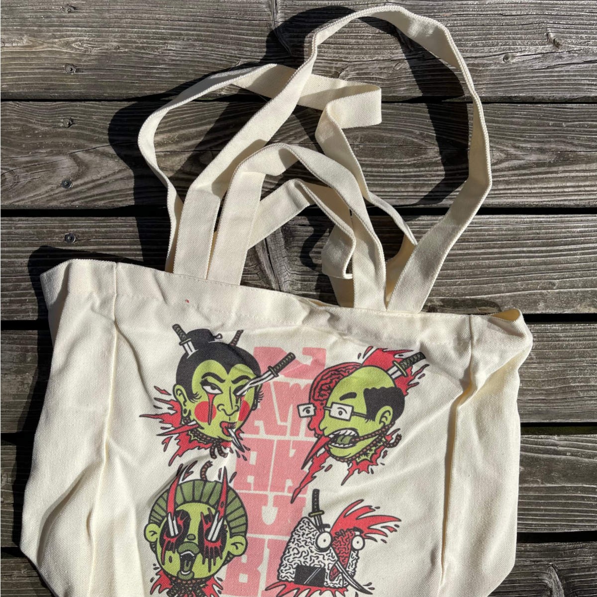 Tote Bag - Namakubi | Baumwolltasche mit Magnetverschluss & Innentasche | Einkaufstasche mit Irezumi Tattoo Design | Japanische Kunst