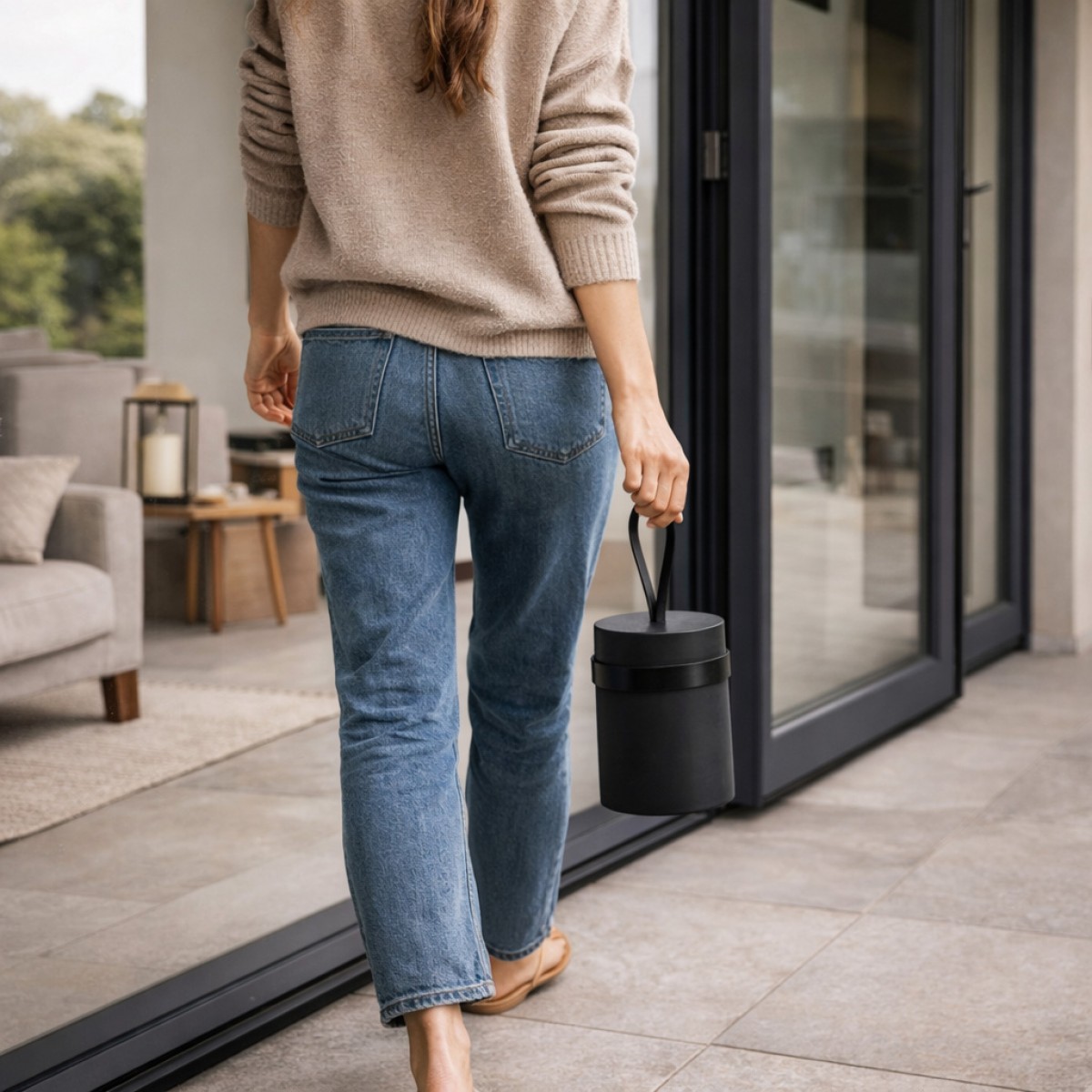 Türstopper aus Beton mit langer Lederschlaufe von Grellroth 