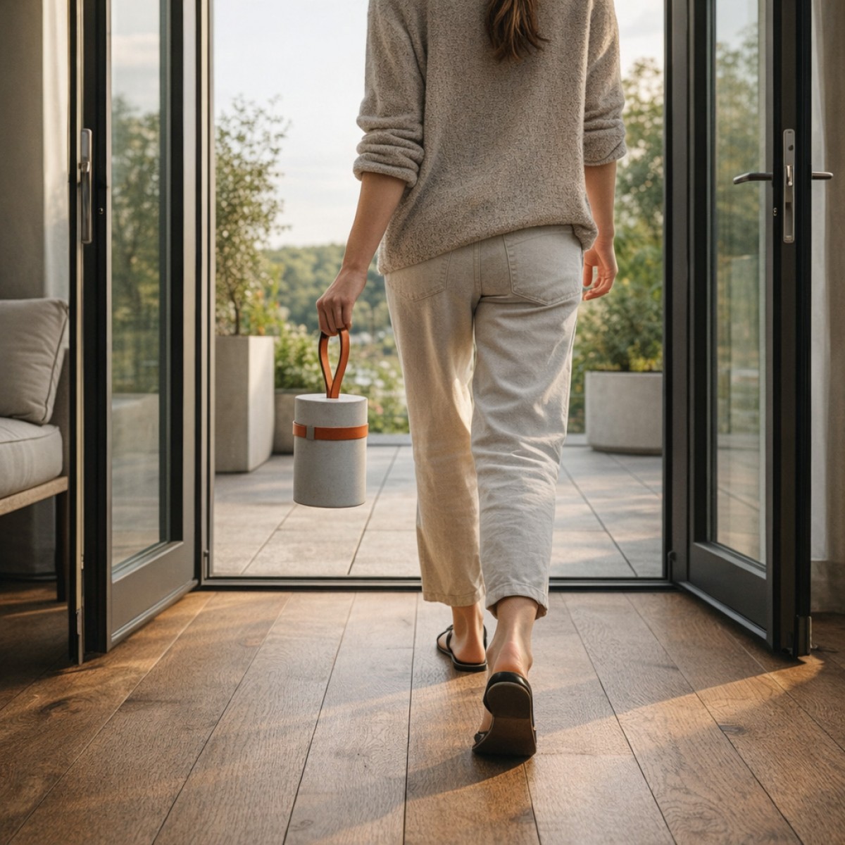 Türstopper aus Beton mit langer Lederschlaufe von Grellroth 