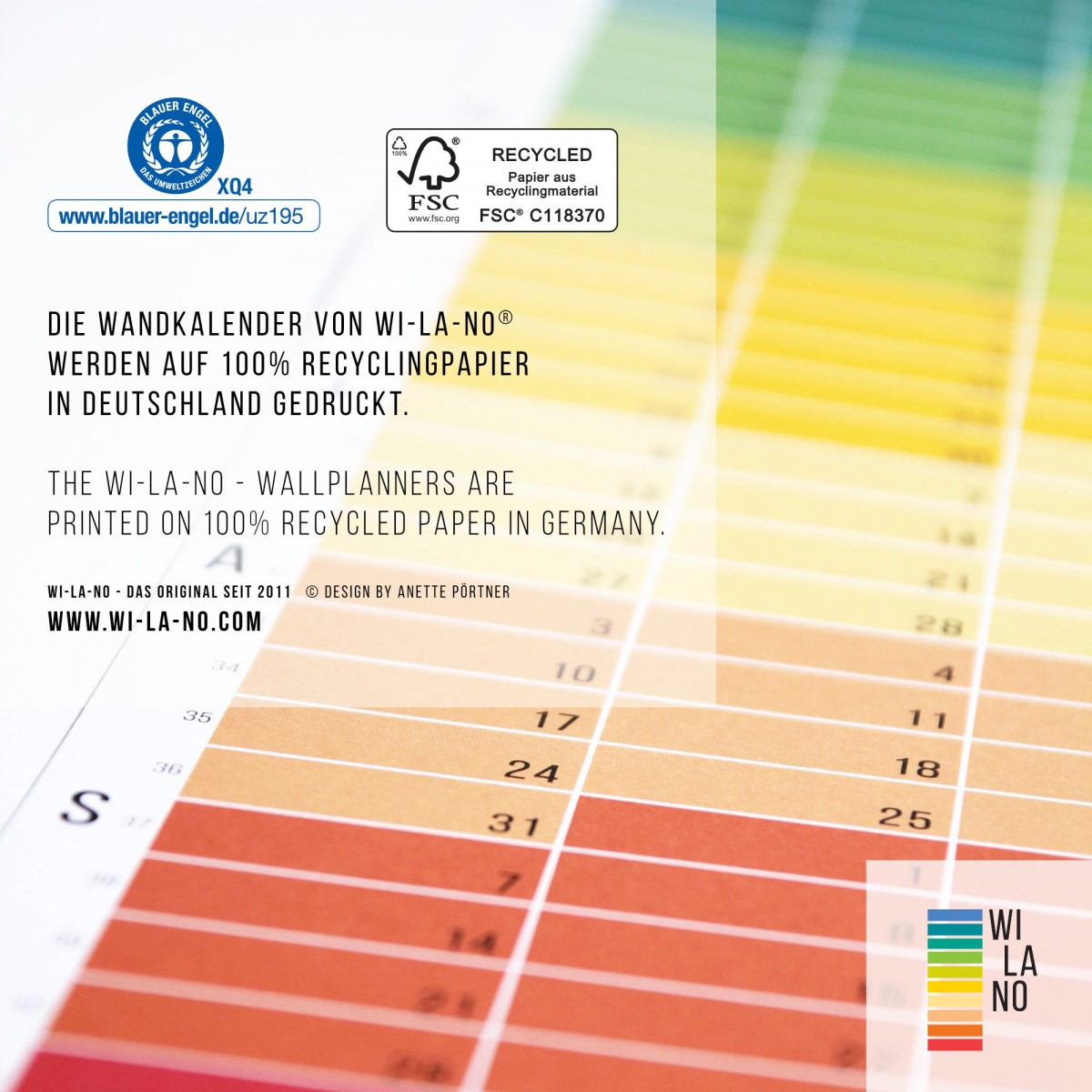 2027 Wandkalender „Pastell-Türkis“ - Das Original von Wi-La-No | Jahresplaner | Beidseitig bedruckt | Limited Edition | 100% Recyclingpapier 