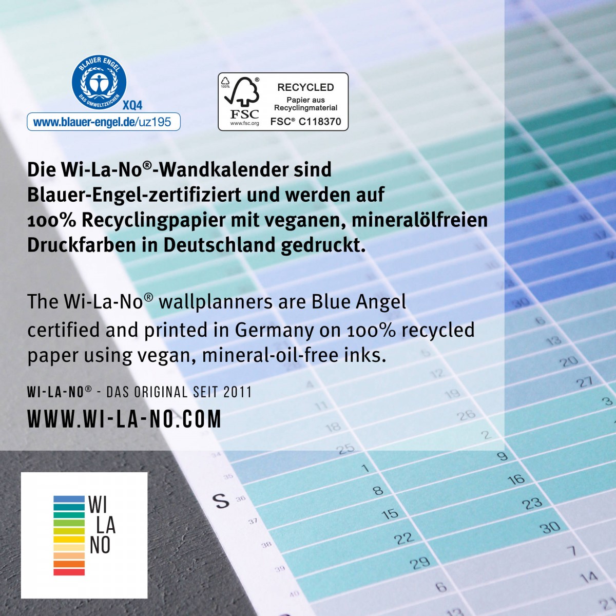 2027 Wandkalender „Blue Hour“ - Das Original von Wi-La-No | Jahresplaner | Beidseitig bedruckt | Limited Edition | 100% Recyclingpapier 