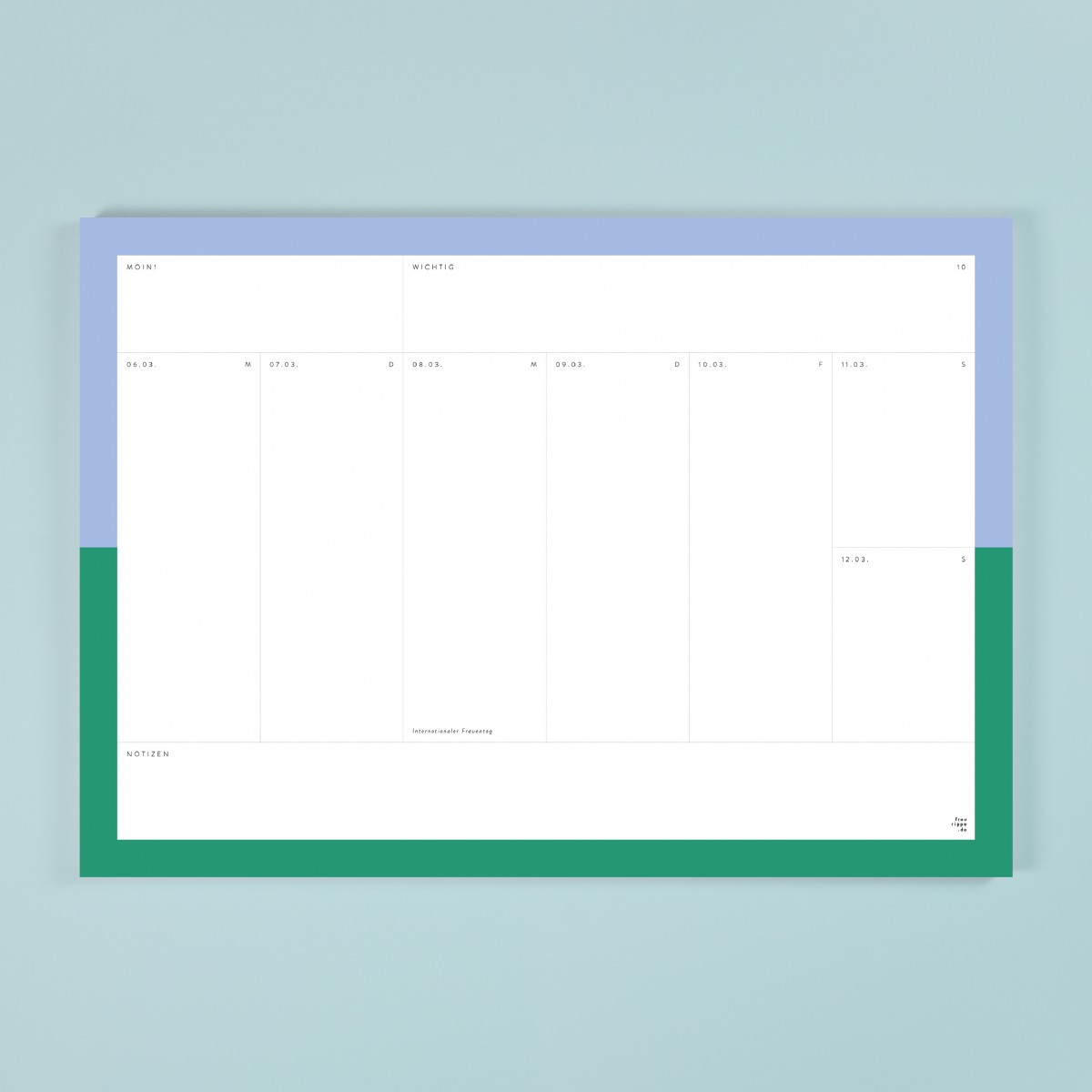 Kalender (No. 20) / A4 Wochenplaner mit Daten & Feiertagen ab sofort / frau rippe
