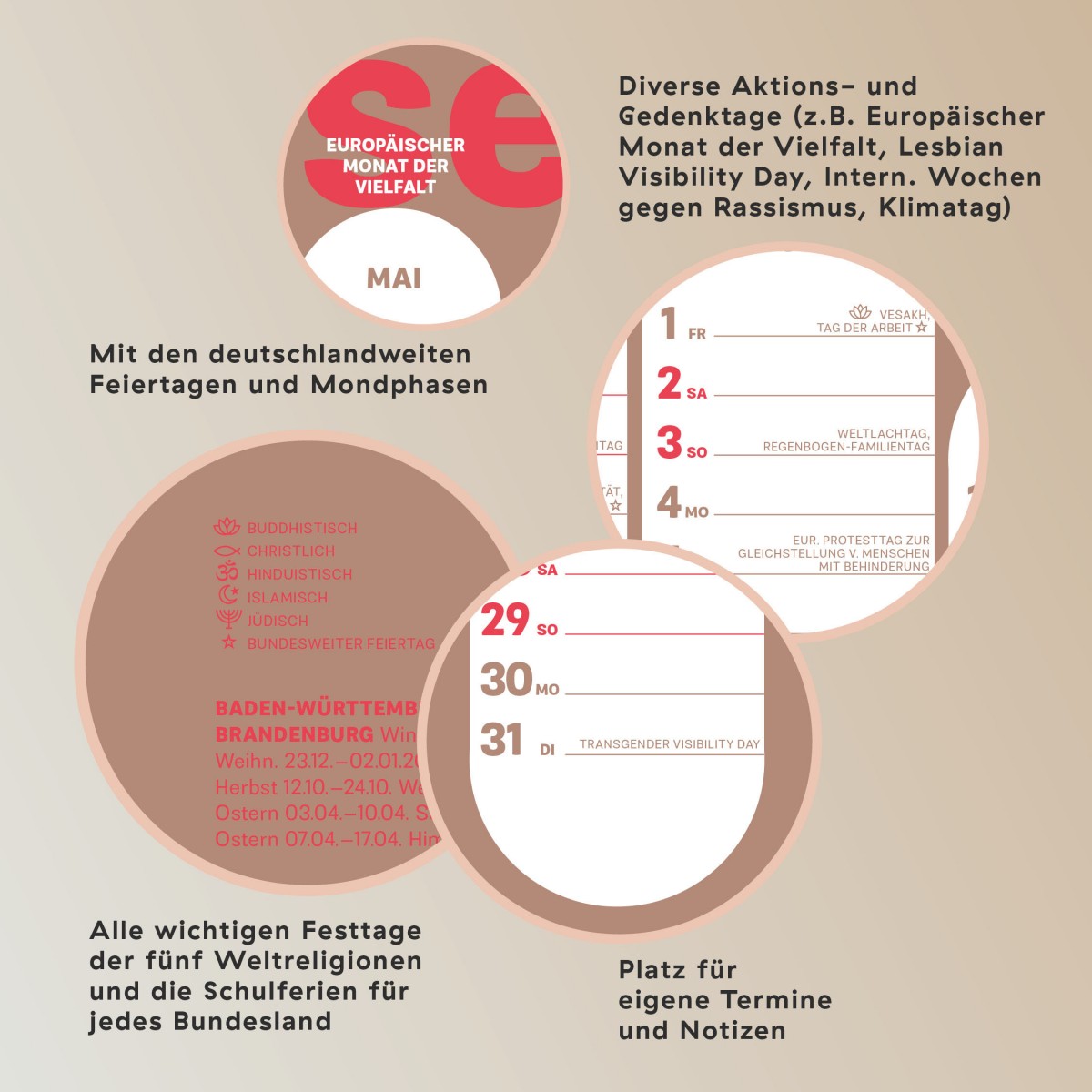 Familiar Faces »Wandkalender A2 Ånni 2026«: Vielfalt - Tag für Tag (Jahres-Planer/ Jahres-Kalender)