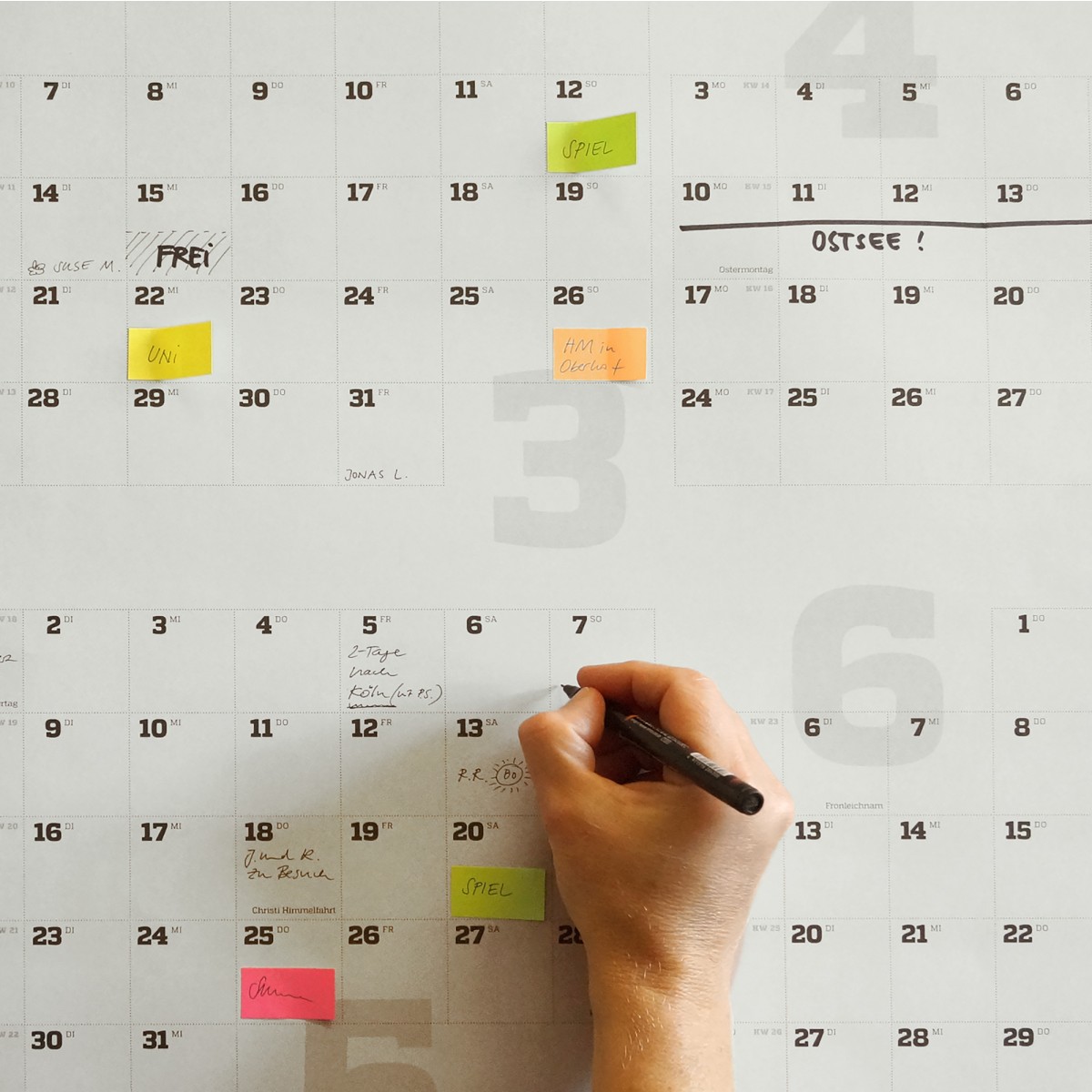 2-teiliger Wandkalender 2026, hoch oder quer, A1, mit passenden Klebezetteln // sperlingB.design