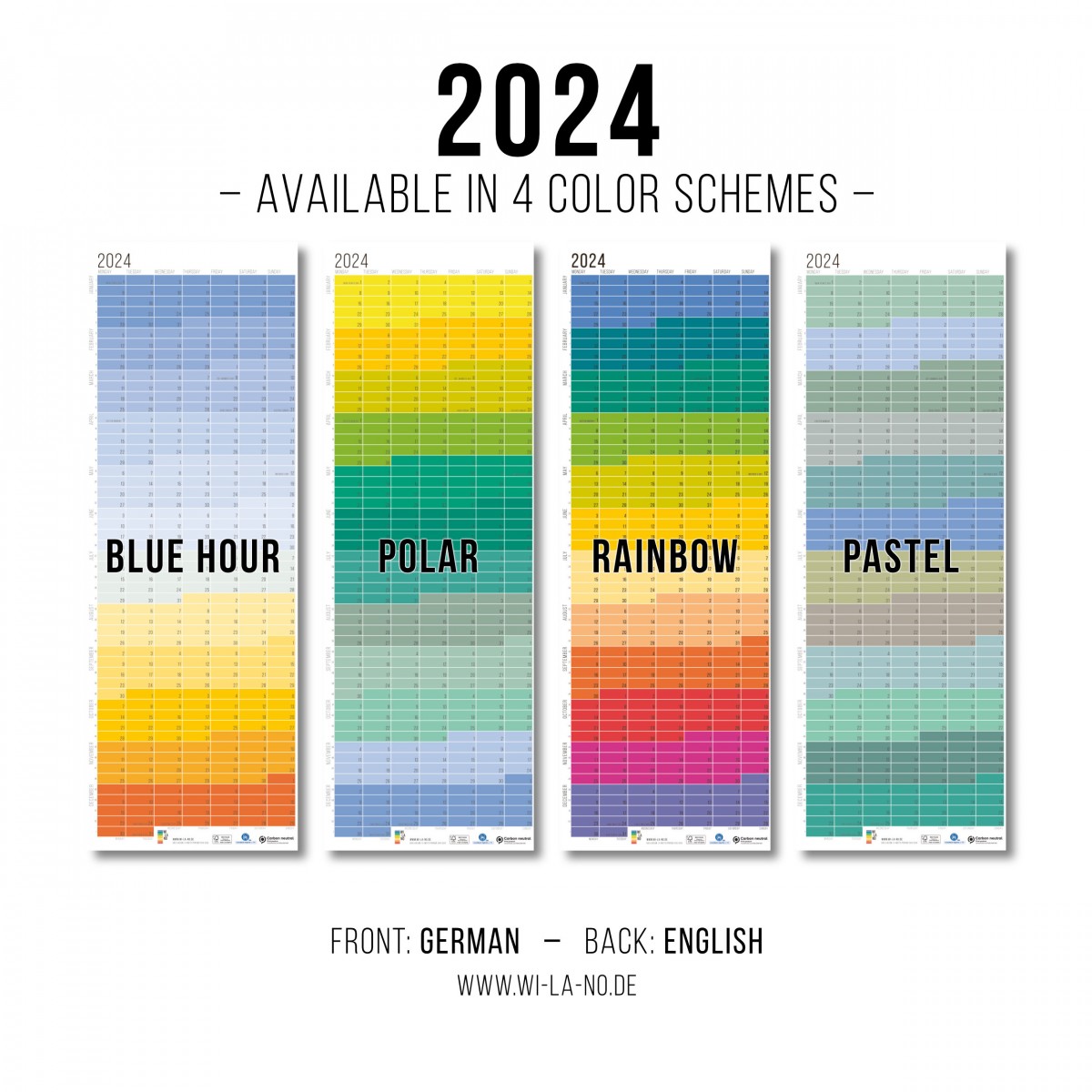 Wandkalender 2024 „Regenbogen“ Jahresplaner | Limited Edition | 100% Recyclingpapier | Deutsch/Englisch