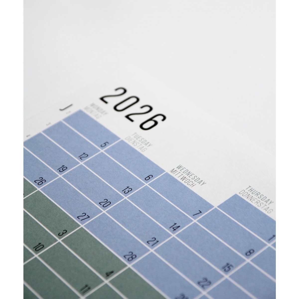 Wandkalender 2026 „Pastell-Türkis“ Jahresplaner | Limited Edition | 100% Recyclingpapier | Deutsch-Englisch | Rückseite „Pink“