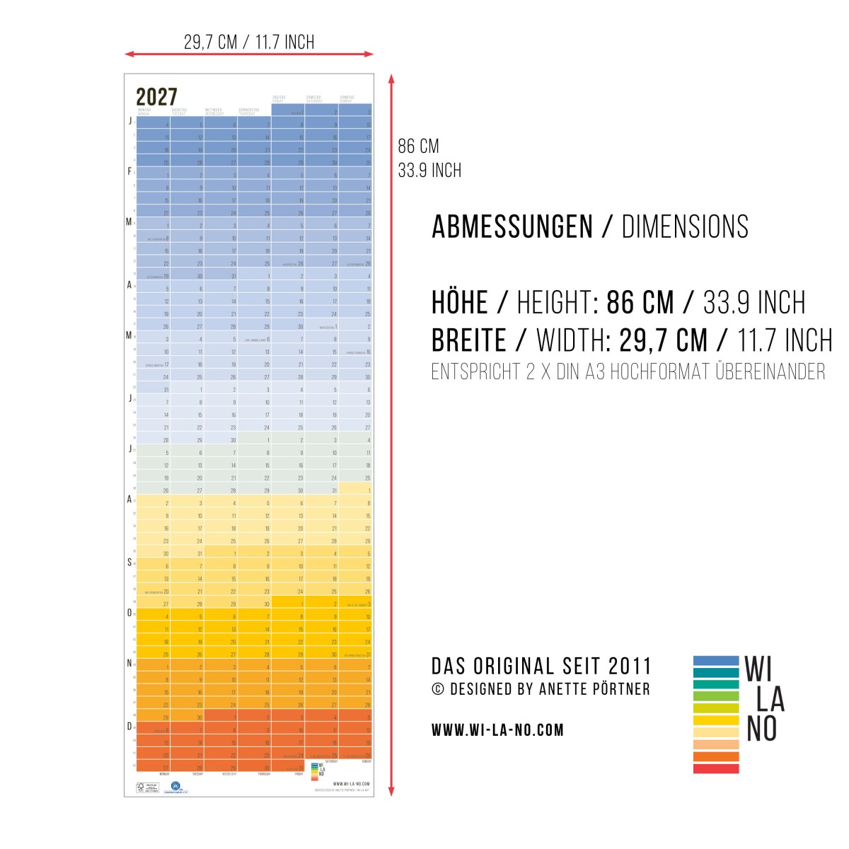 2027 Wandkalender „Blue Hour“ - Das Original von Wi-La-No | Jahresplaner | Beidseitig bedruckt | Limited Edition | 100% Recyclingpapier 