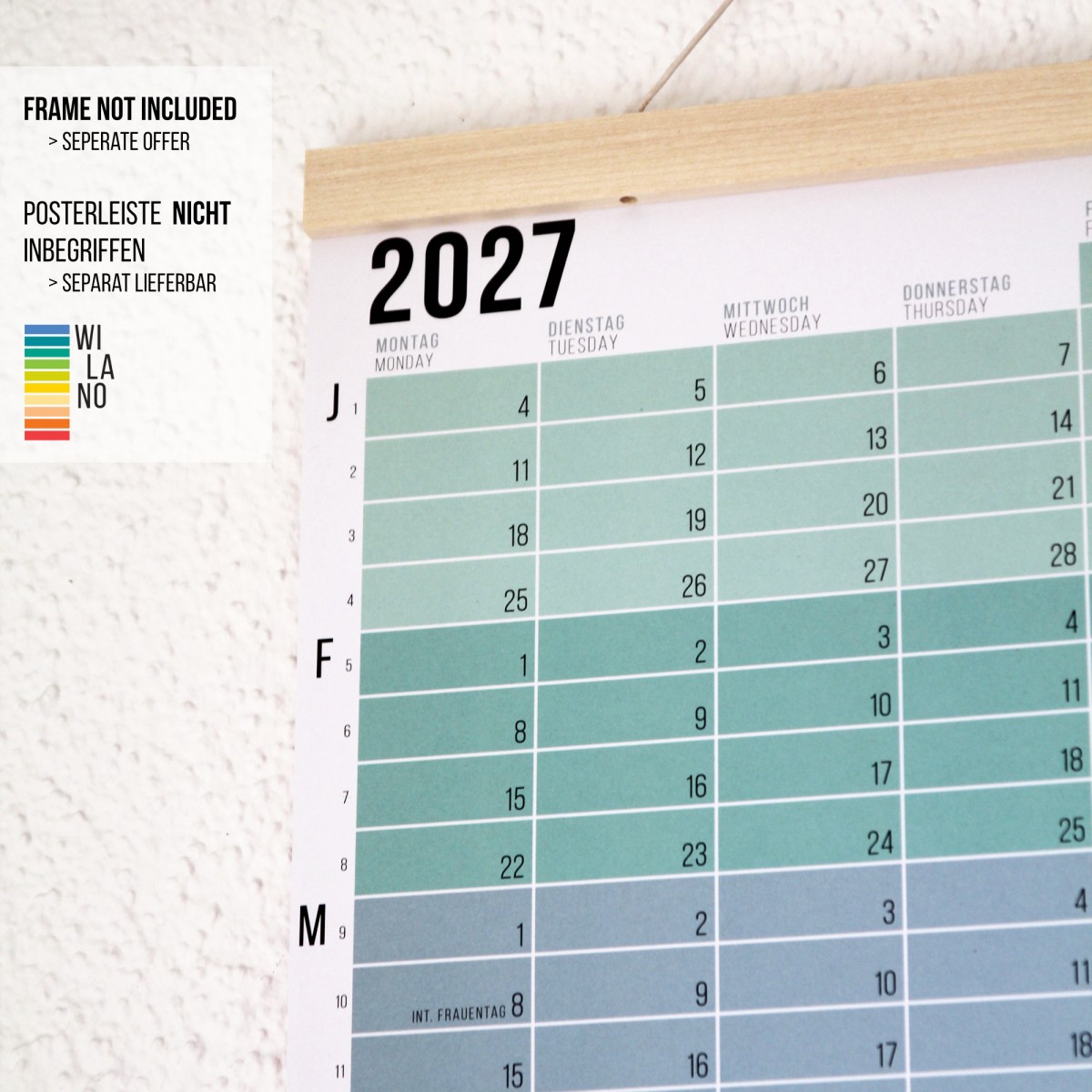 2027 Wandkalender „Pastell-Türkis“ - Das Original von Wi-La-No | Jahresplaner | Beidseitig bedruckt | Limited Edition | 100% Recyclingpapier 